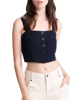 Top Superdry Eden Lino Bleu Marine Pour Femme