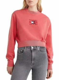 Sweat Tommy Jeans Crop Rose Intemporelle Pour Femme