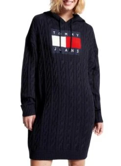 Robe Tommy Jeans Câble Flag Noire Pour Femme