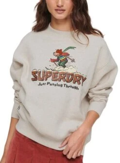 Sweat Superdry Travel Carte Postale Gris Femme
