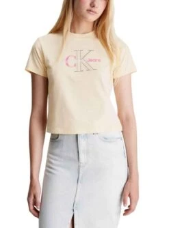 Chemise Calvin Klein Bold Jumpsuitlogo Beige Femme