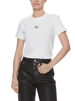 T-Shirt Calvin Klein Tissé Label Blanc Femme