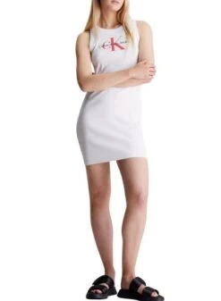 Robe Calvin Klein Archival Monologue Blanc Pour Femme