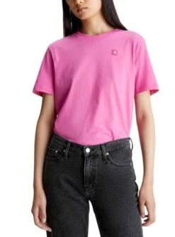 T-Shirt Calvin Klein Embro Badge Rose Pour Femme