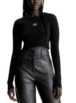 Top Calvin Klein Panaché Rib Noire Pour Femme