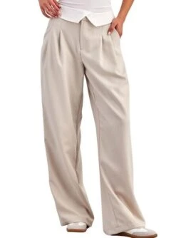 Pantalon ONLY Diane Fold Down Beige Pour Femme