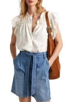 Blouse Pepe Jeans Dakota Plissée Beige Pour Femme
