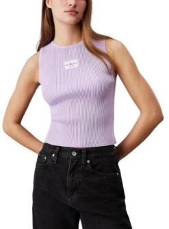 Top Calvin Klein Jeans Étiquette Tissée Violette Pour Femme